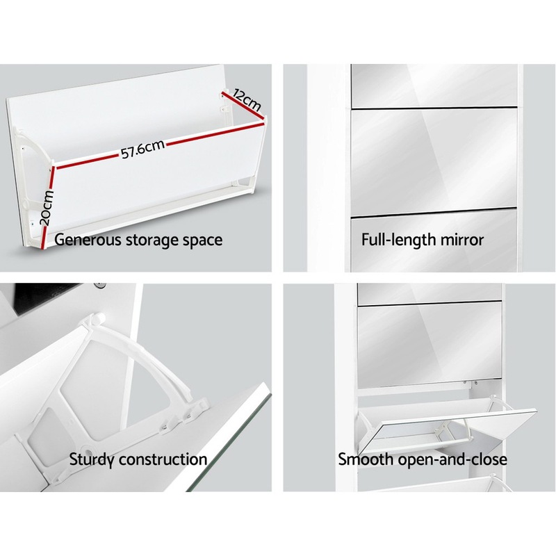 Artiss Shoe Mirror Shoes Organiser Storage Rack White Cupboard