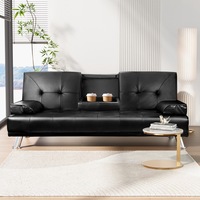 Artiss Sofa Bed Couch 188CM Black PU Leather