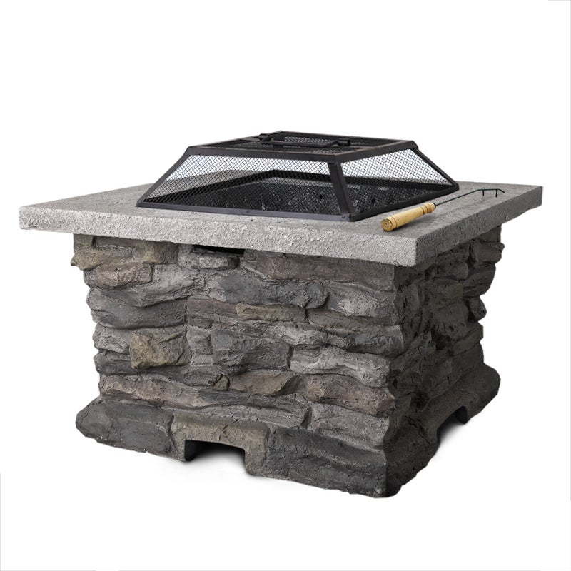 Fire Pit Table Stone Base Outdoor Patio, Stone Fire Pit Set