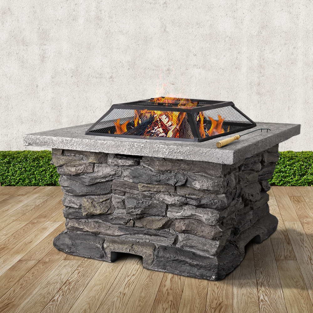 Fire Pit Table Stone Base Outdoor Patio BBQ Wood Fireplace Heater | Buy