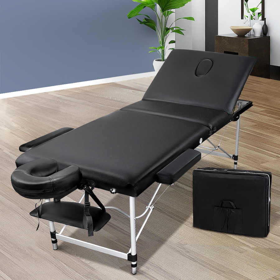 3 Fold Zenses Massage Table Beauty Bed 60cm Portable Black