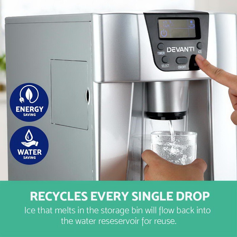 Devanti 2L Portable Ice Maker Water Dipenser Ice Cube Machine Silver