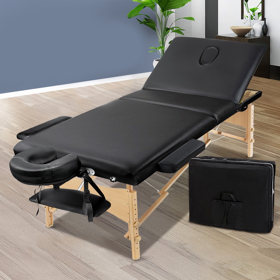3 Fold Zenses Massage Table Beauty Bed 70cm Portable Black