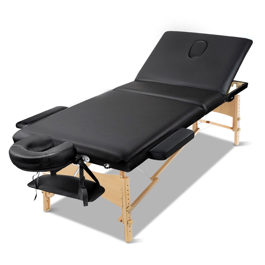 3 Fold Zenses Massage Table Beauty Bed 70cm Portable Black
