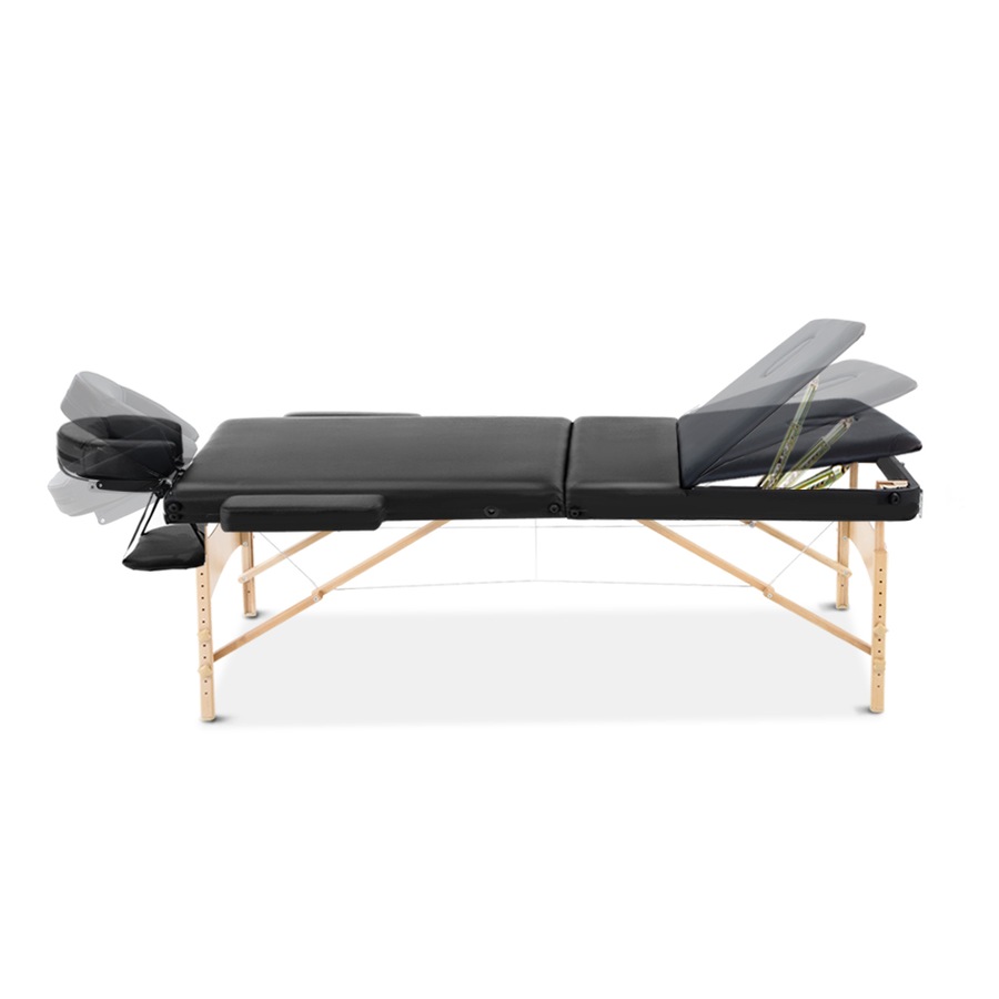 3 Fold Zenses Massage Table Beauty Bed 70cm Portable Black