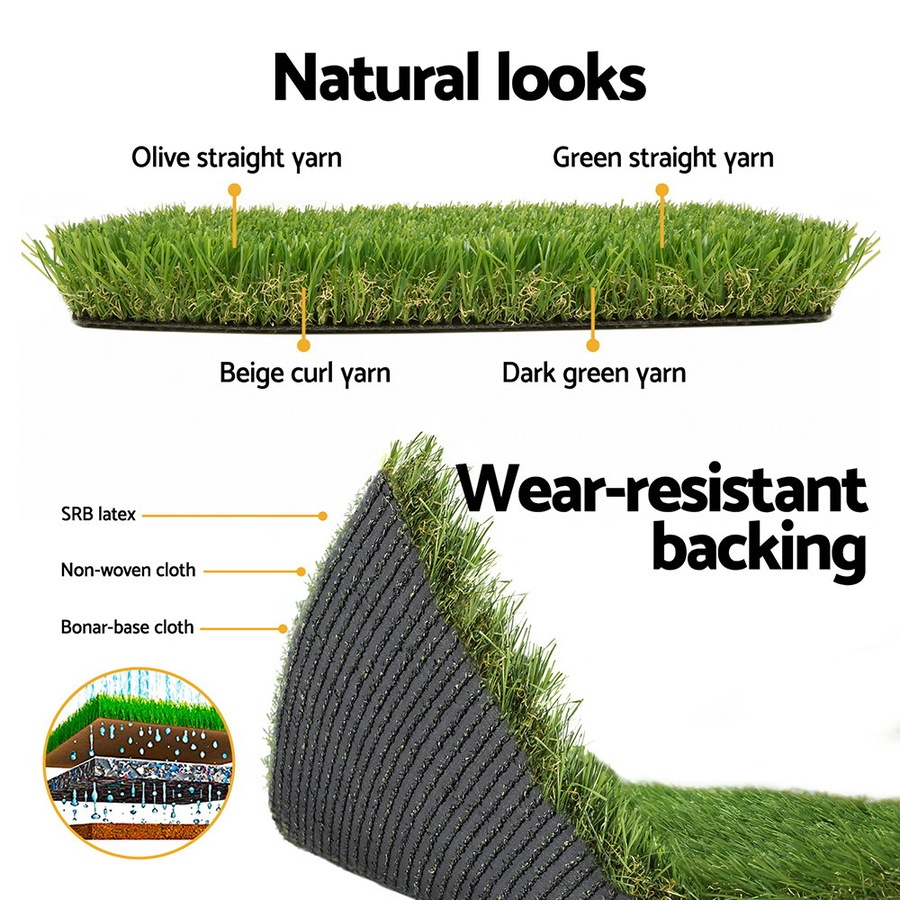 2mx5m Prime Turf Artificial Grass 35mm Synthetic Fake Lawn Turf Plastic Plant 4-coloured