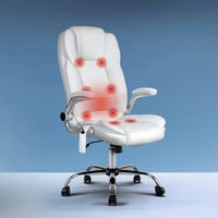 1 Artiss 8 -Point Massage Office Chair Executive Computer Gaming Chairs White PU Leather