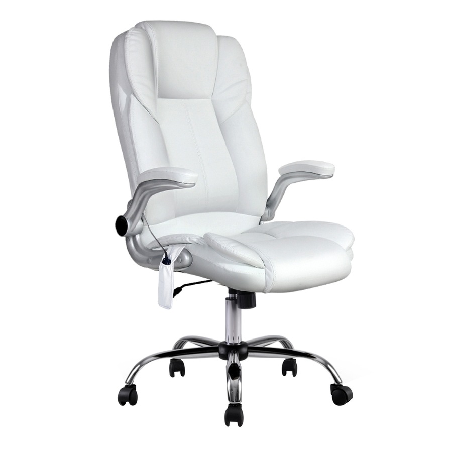 Artiss 8 -Point Massage Office Chair Executive Computer Gaming Chairs White PU Leather