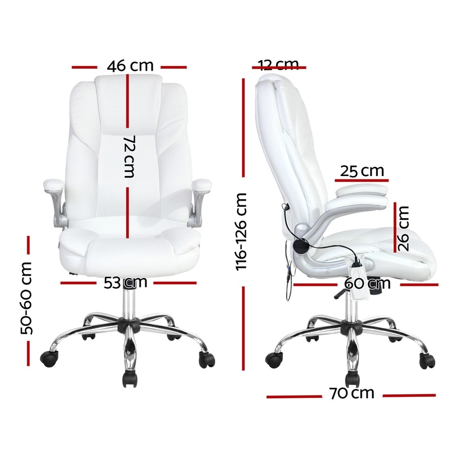 Artiss 8 -Point Massage Office Chair Executive Computer Gaming Chairs White PU Leather