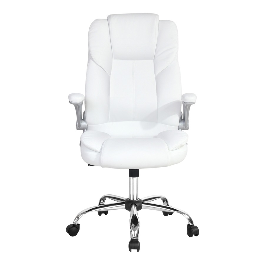 Artiss 8 -Point Massage Office Chair Executive Computer Gaming Chairs White PU Leather