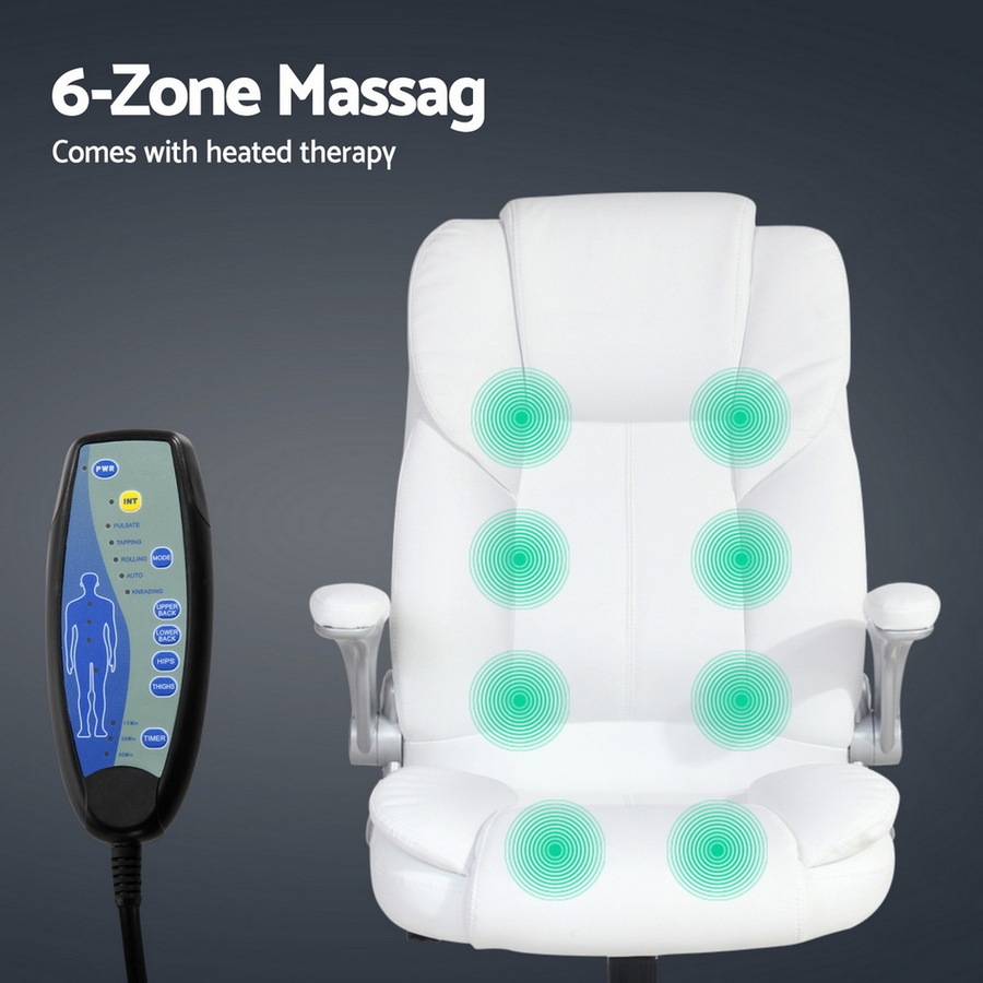 Artiss 8 -Point Massage Office Chair Executive Computer Gaming Chairs White PU Leather