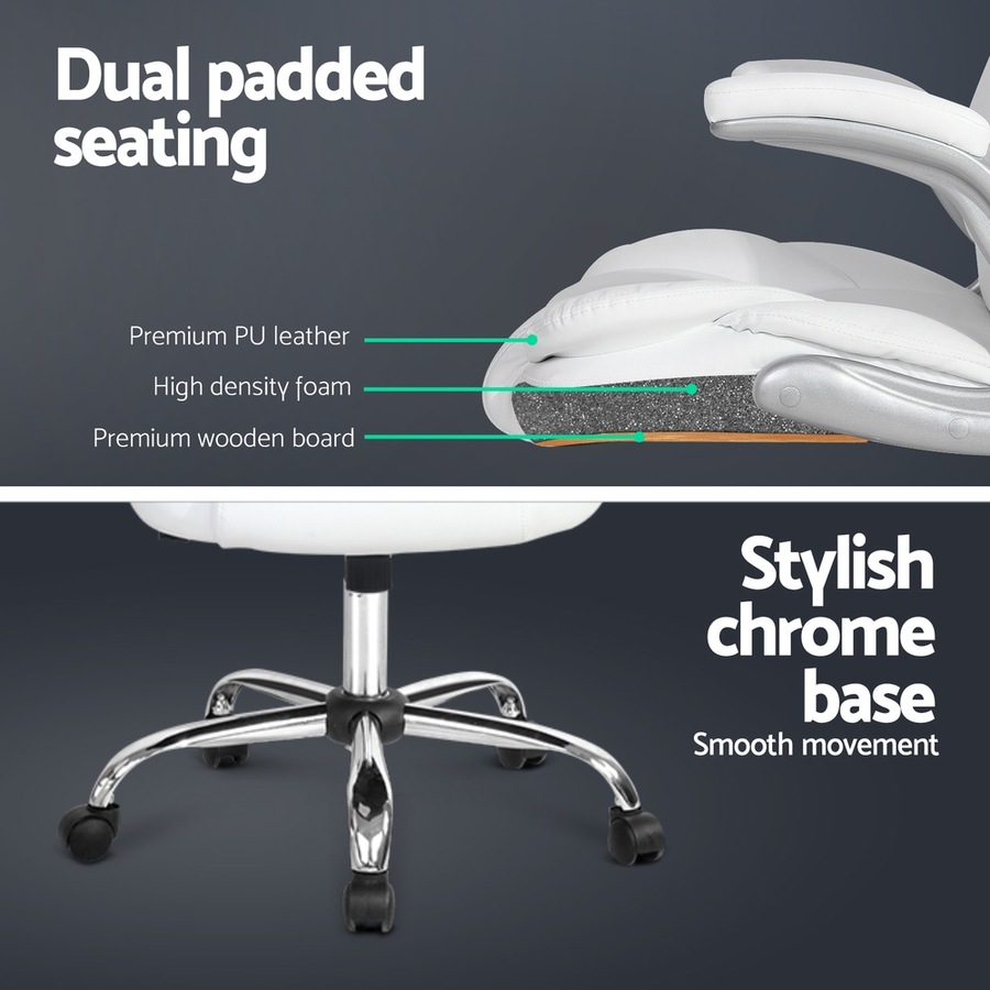 Artiss 8 -Point Massage Office Chair Executive Computer Gaming Chairs White PU Leather