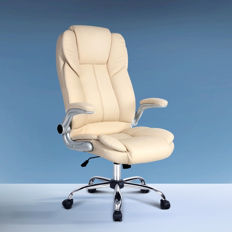 Buy Artiss Office Chair Leather Computer Desk Chairs Beige MyDeal