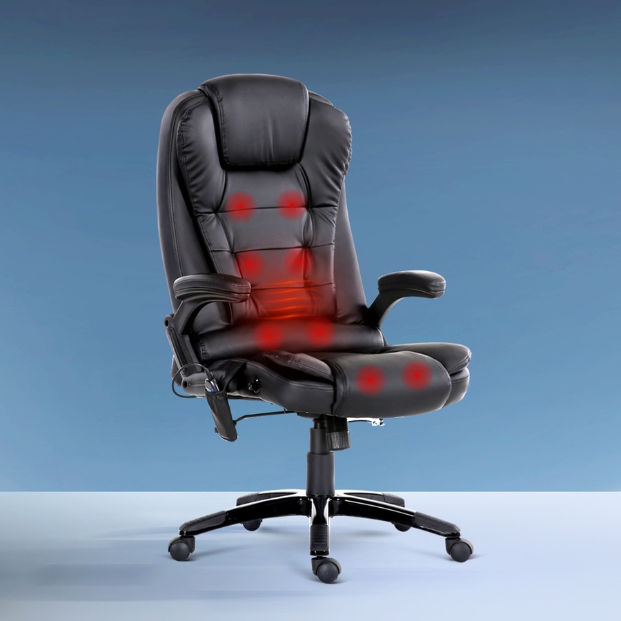 Artiss Massage Office Chair 8 -Point Executive Computer Gaming Chairs Black PU Leather