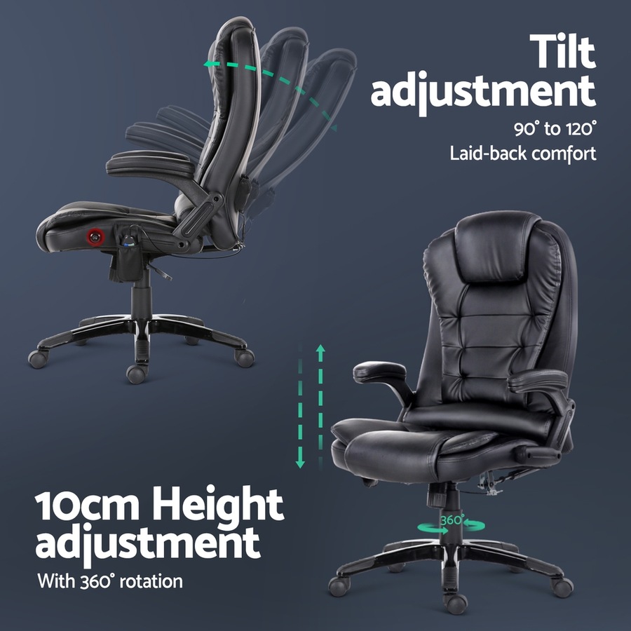 Artiss Massage Office Chair 8 -Point Executive Computer Gaming Chairs Black PU Leather