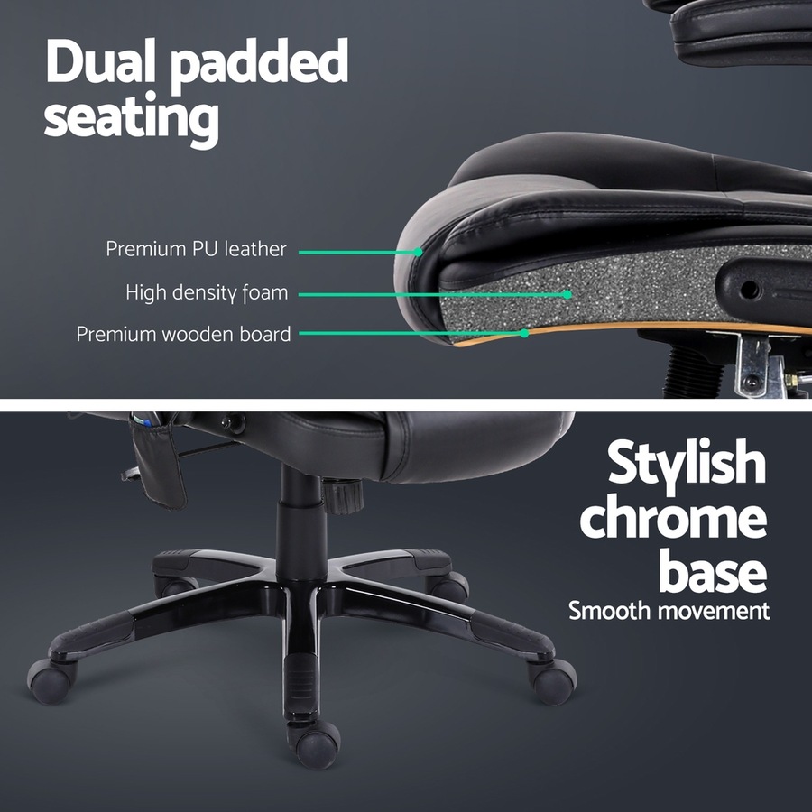 Artiss Massage Office Chair 8 -Point Executive Computer Gaming Chairs Black PU Leather