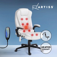1 Artiss 8 -Point Massage Office Chair Executive Computer Gaming Chairs White PU Leather