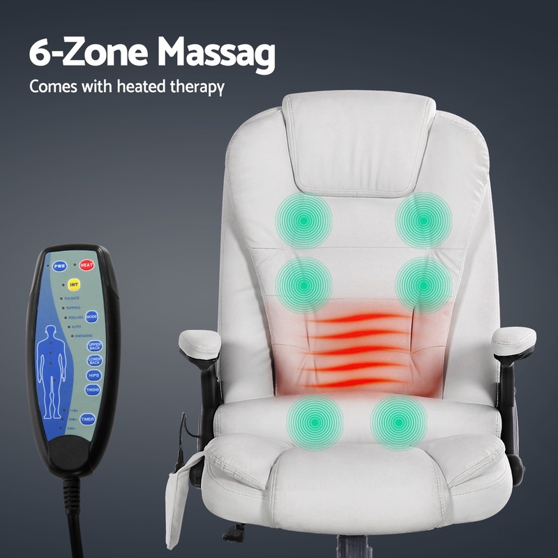 Buy Artiss 8 Point Massage Office Chair Computer Desk Chairs Heated Recliner White MyDeal