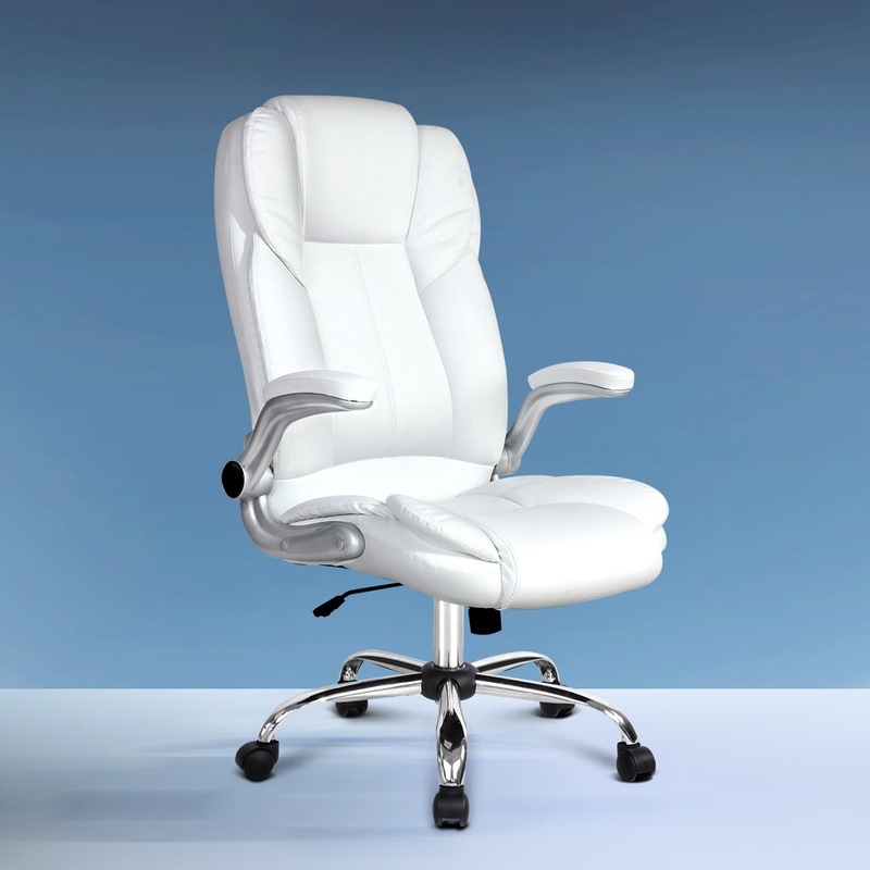 Buy Artiss Executive Office Chair Leather Tilt White - Mydeal