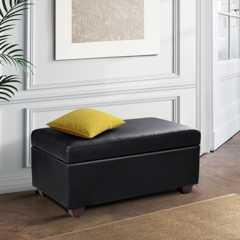 Buy Artiss Storage Ottoman Blanket Box 80cm Leather Black MyDeal