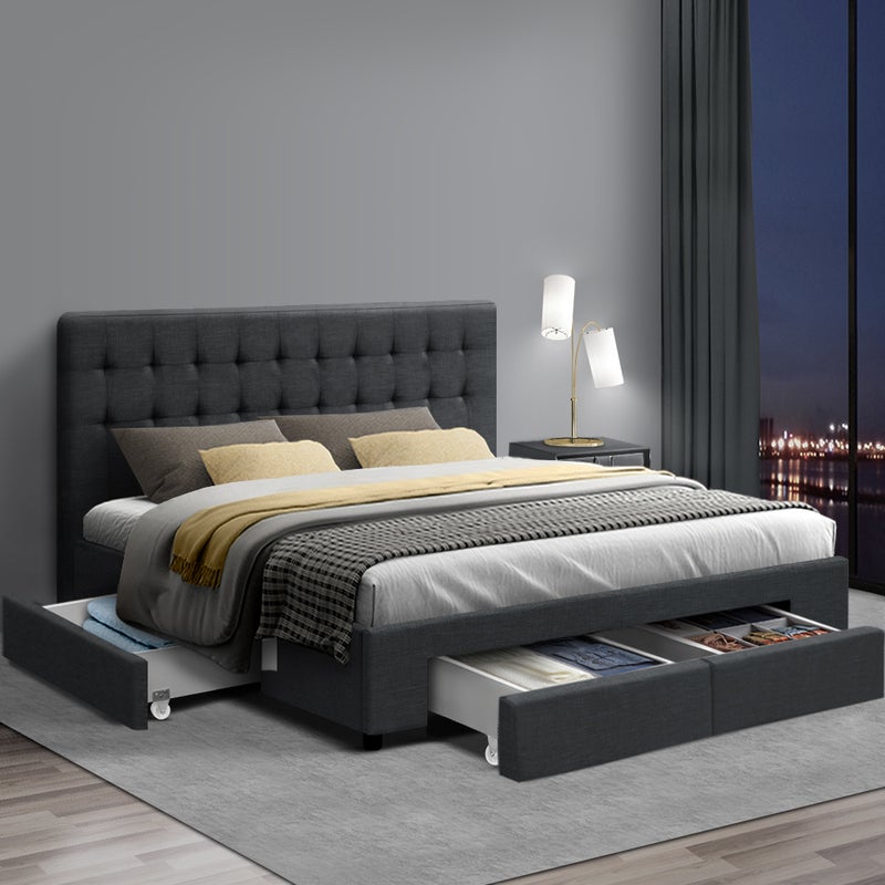 Artiss Avio Storage Bed Frame With 4, Queen Bed Frame With Double Mattress
