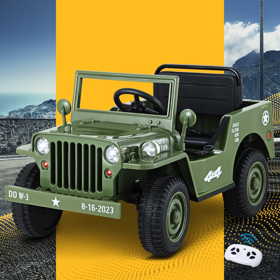 12V Kids Ride On Car Rigo Electric Jeep Military Off Road Toys Remote Olive