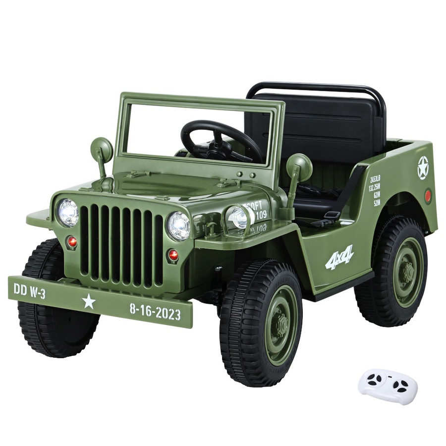 12V Kids Ride On Car Rigo Electric Jeep Military Off Road Toys Remote Olive