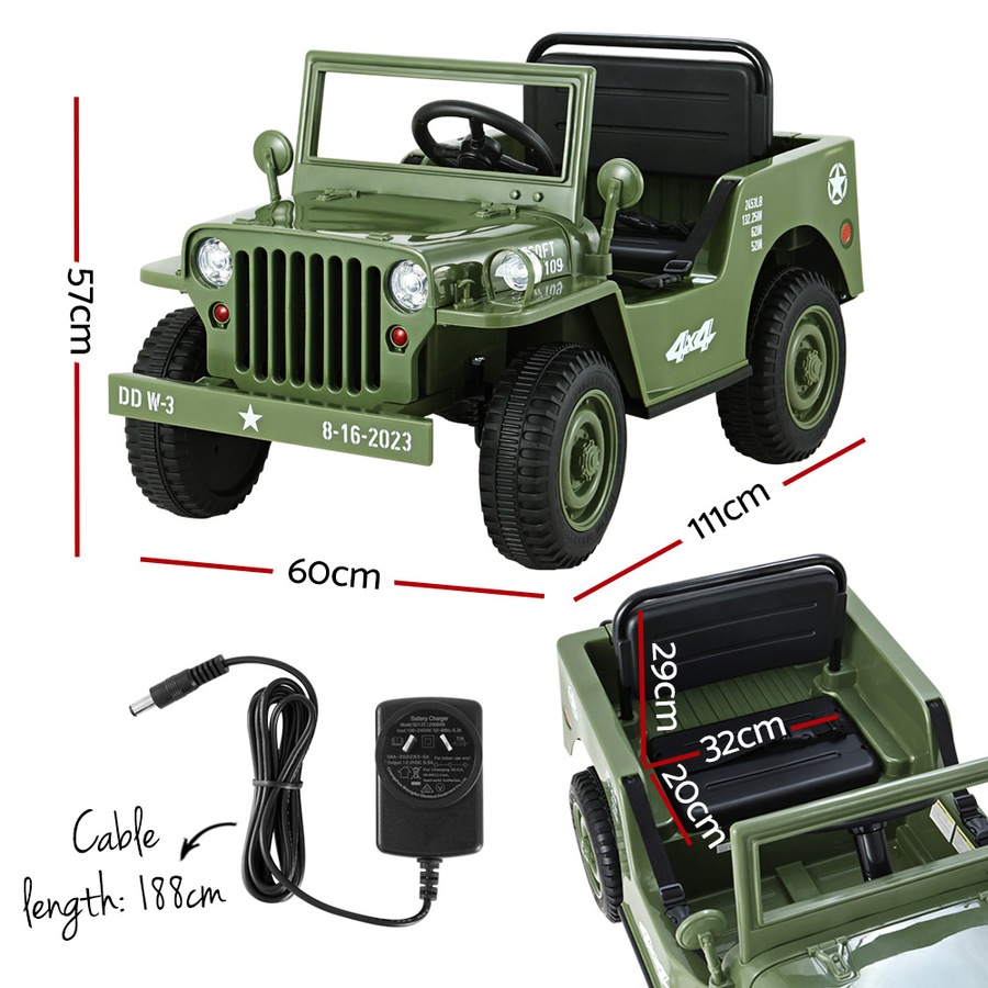 12V Kids Ride On Car Rigo Electric Jeep Military Off Road Toys Remote Olive