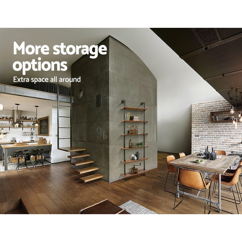 Artiss 6tier Industrial Pipe Ladder Shelf DIY Wall Shelves Rustic 60cm