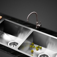 77X45CM Cefito Stainless Steel Sink Kitchen Basin Double Bowl Silver