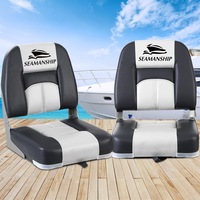 2X Seamanship Folding Boat Seats Marine Seat Swivel Low Back 10cm Padding Grey