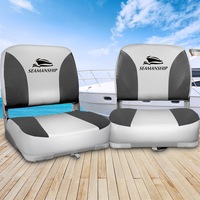2X Seamanship Folding Boat Seats Marine Swivel Low Back 13cm Padding Charcoal