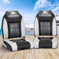 2X Seamanship Folding Boat Seats Marine Seat Swivel High Back 12cm Padding Black