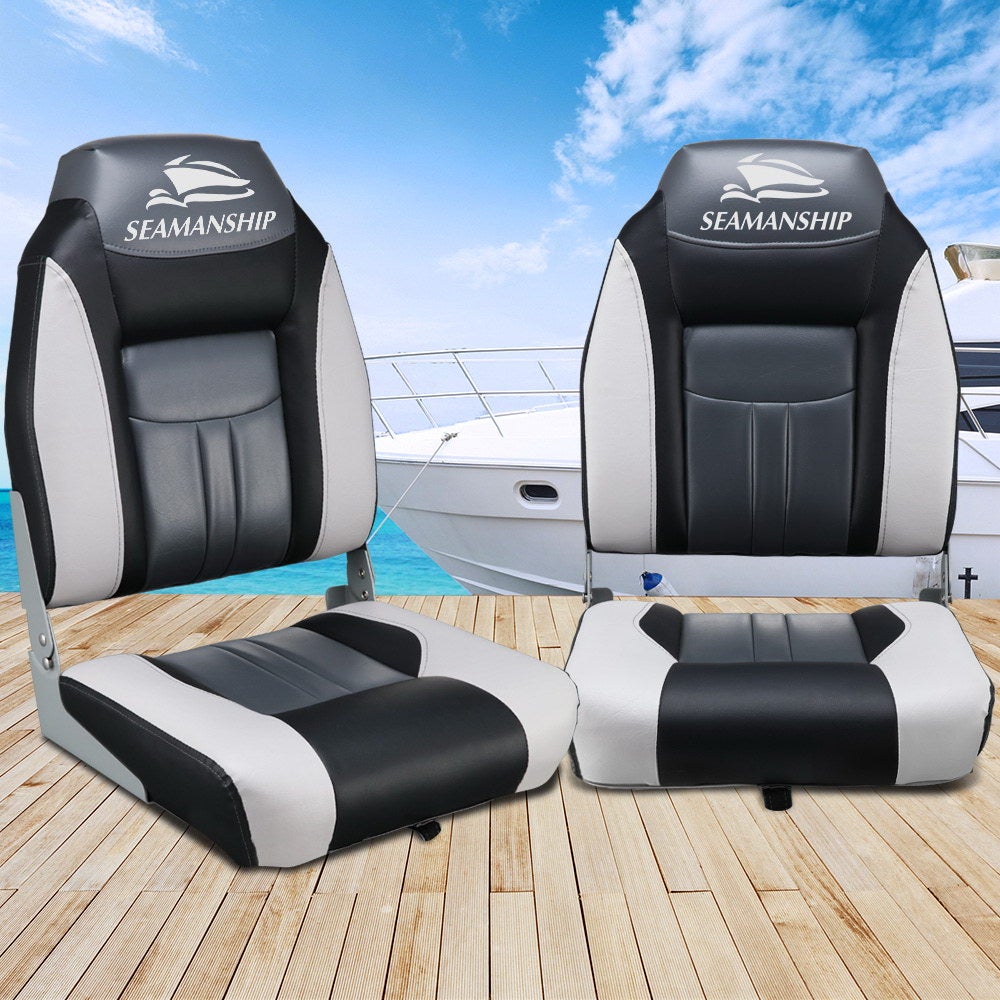 Seamanship 2X Folding Boat Seats Seat Marine Seating Set All Weather Swivels BK