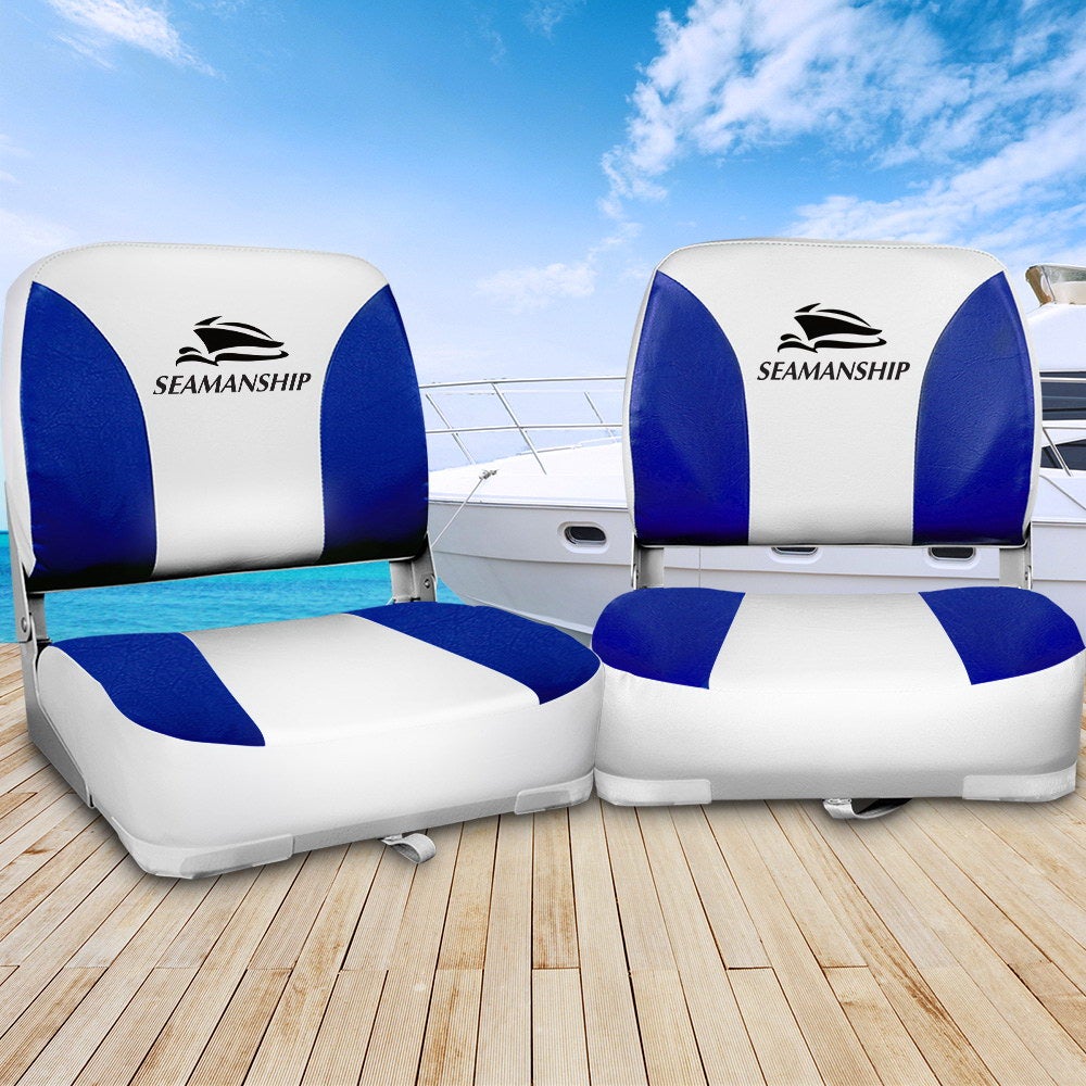 Seamanship 2X Folding Boat Seats Seat Marine Seating Set All Weather Swivel Blue