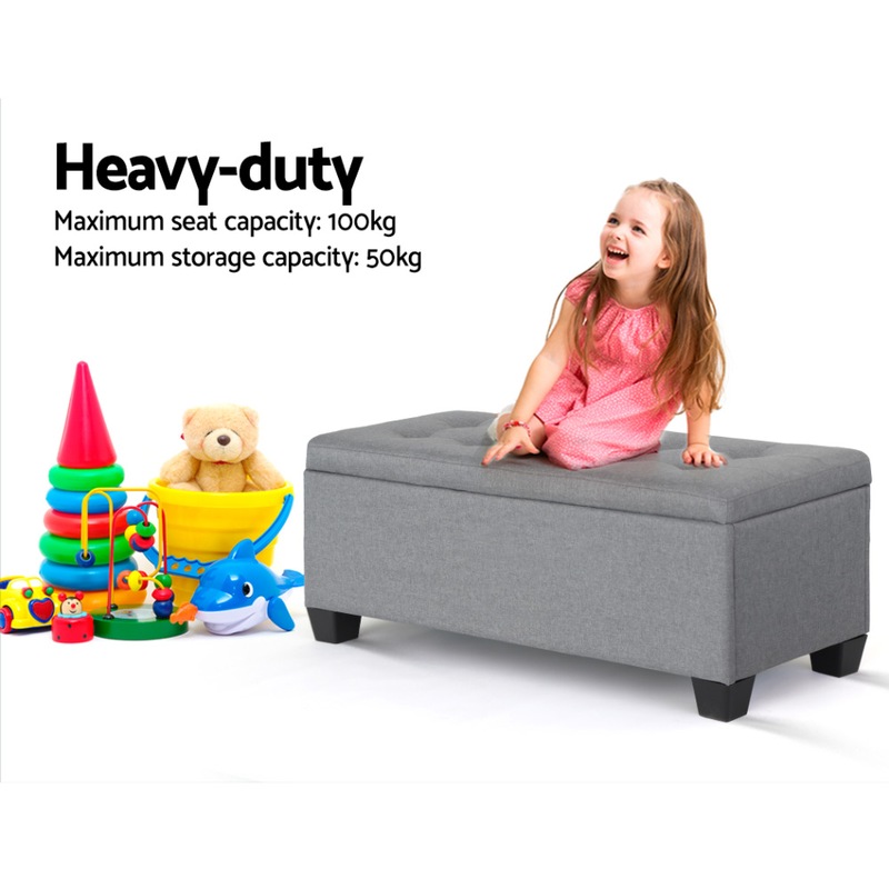 Buy Artiss Blanket Box Storage Ottoman Linen Fabric Foot Stool Chest