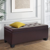 97cm Artiss Storage Ottoman Blanket Box Leather Brown