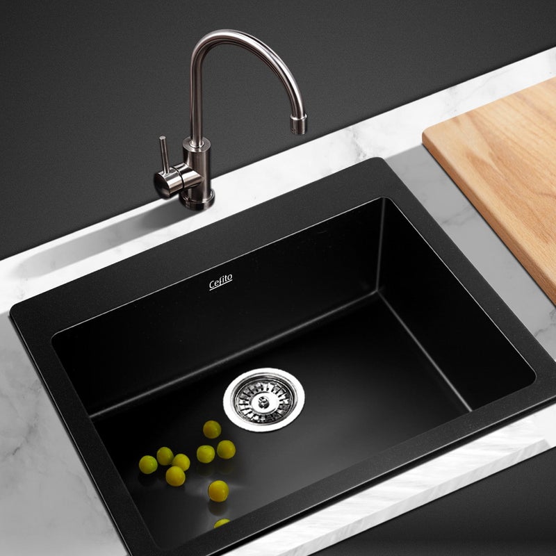 Cefito Stone Kitchen Sink 570mm X 500mm Granite Under Top Mount Black Buy Kitchen Sinks 9350062125304