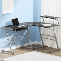 1x Artiss Computer Desk L-Shape Keyboard Tray Shelf Black