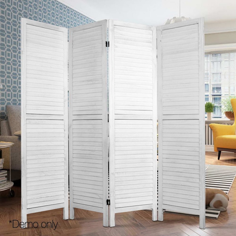 Buy Artiss 4 Panel Room Divider Screen 163x170cm Louver White - MyDeal