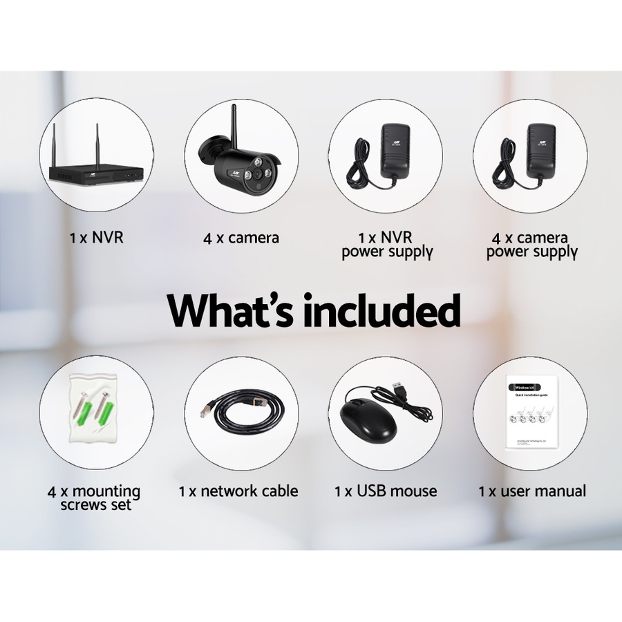 UL-Tech Wireless CCTV Security System 8CH NVR 3MP 4 Bullet Cameras