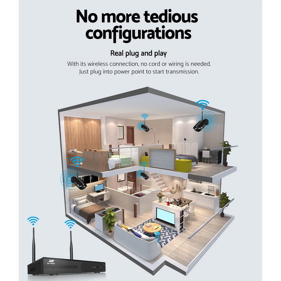 UL-Tech Wireless CCTV Security System 8CH NVR 3MP 4 Bullet Cameras