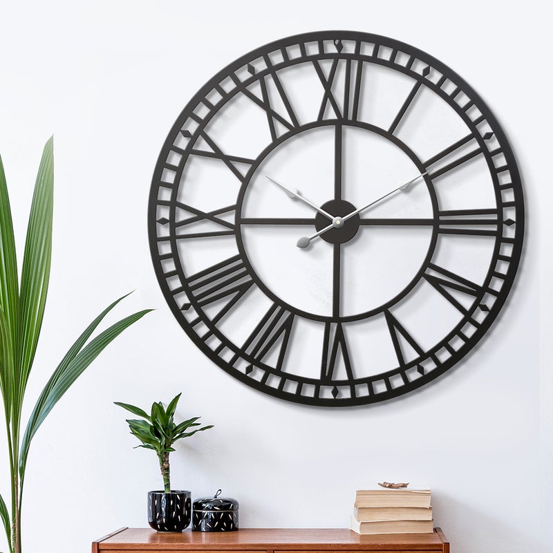 Buy Artiss 80cm Wall Clock Large Roman Numerals Metal Black - MyDeal