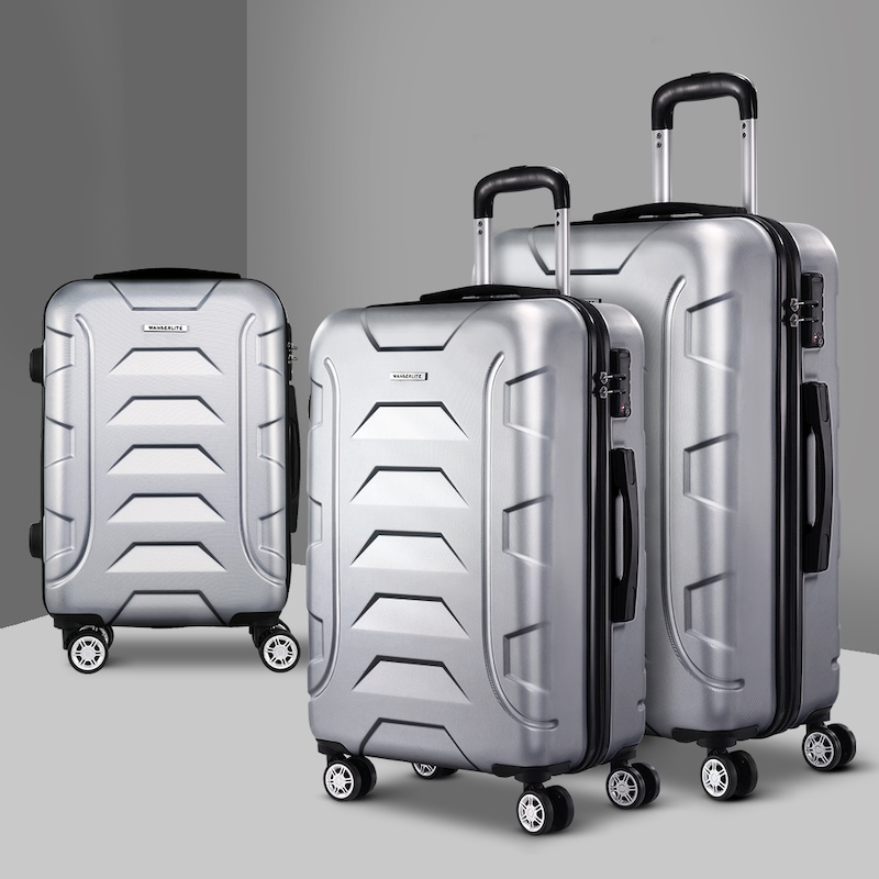 Buy Wanderlite 3pc Luggage Travel Sets Suitcase Trolley TSA Lock Silver ...