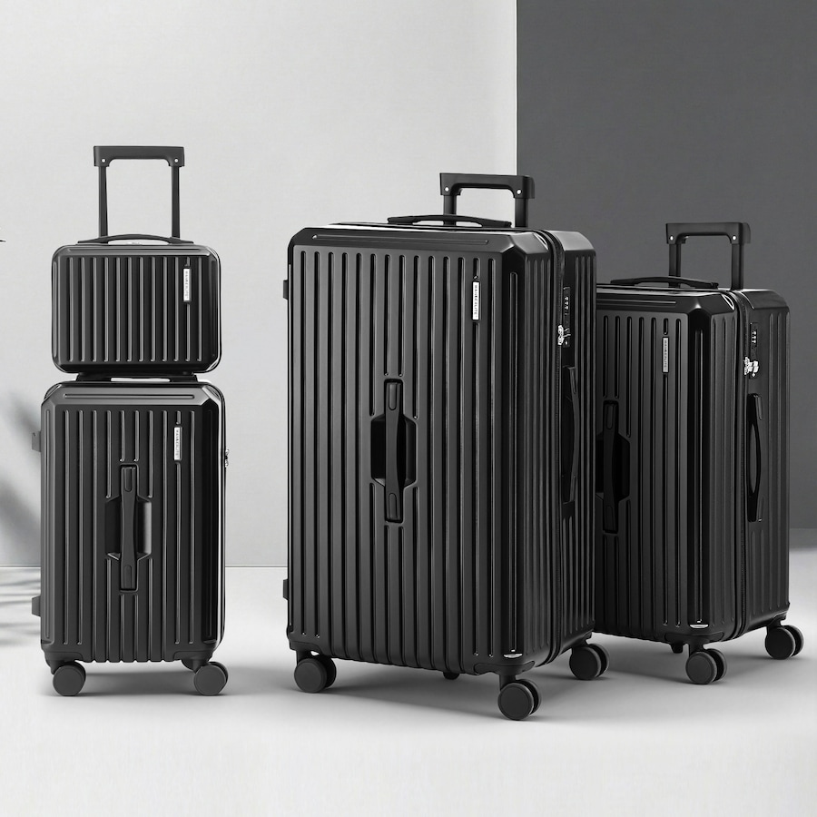 Wanderlite 4pcs Trunk Luggage Suitcase Set Travel Carry On TSA Lock Black