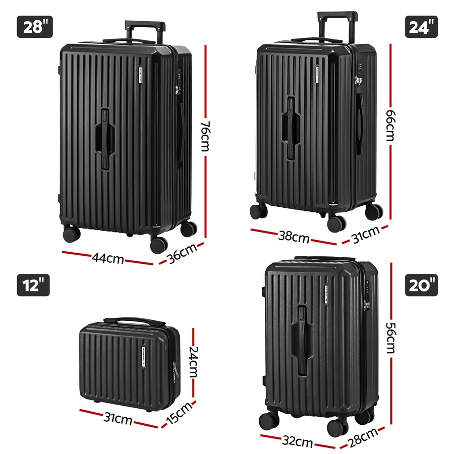 Wanderlite 4pcs Trunk Luggage Suitcase Set Travel Carry On TSA Lock Black