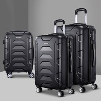 Wanderlite Luggage 3 Piece Set Black Blue Silver