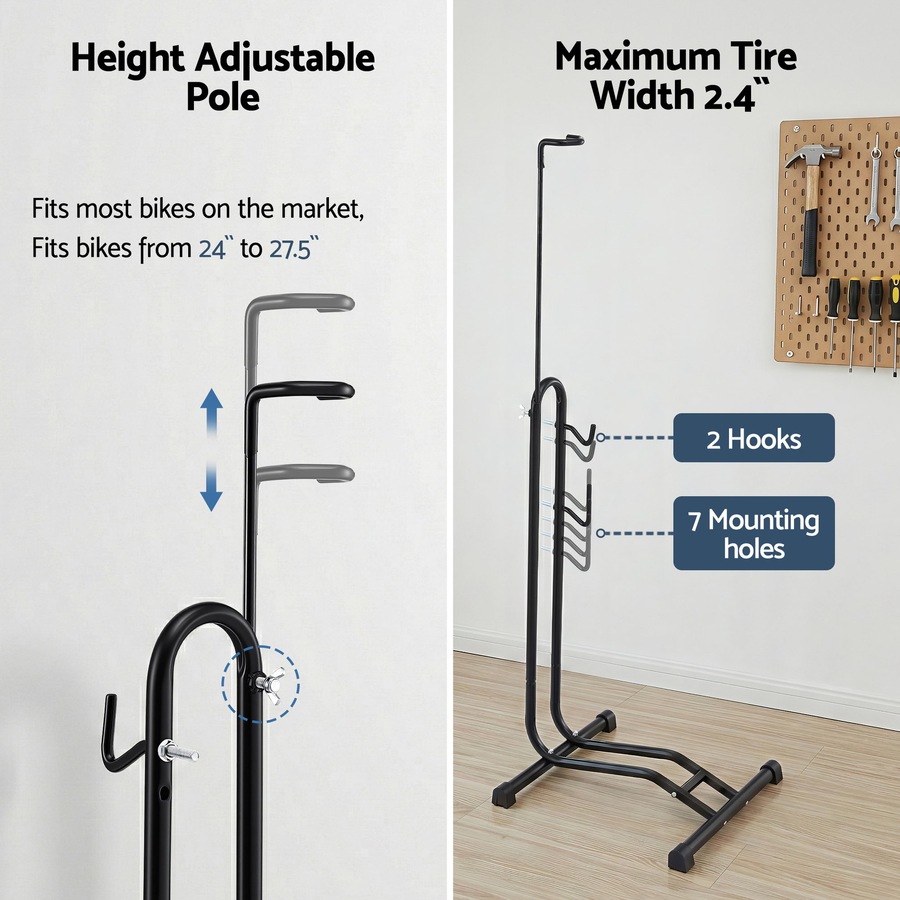 Weisshorn 4-in-1 Vertical Bike Stand, Adjustable Height Bicycle Parking Rack for 24"-27.5" Wheels