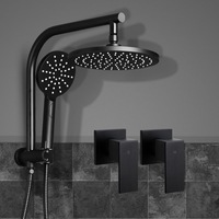 Cefito 9'' Rain Shower Head Set Handheld Round High Pressure Twins Tap Black