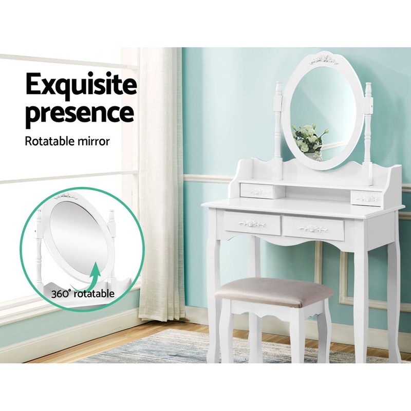 Buy Artiss Dressing Table 4 Drawers with Mirror White MyDeal
